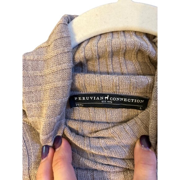 Peruvian Connection Women’s L Ribbed Taupe Knit Turtleneck Top 100% Pima Cotton - Picture 4 of 7